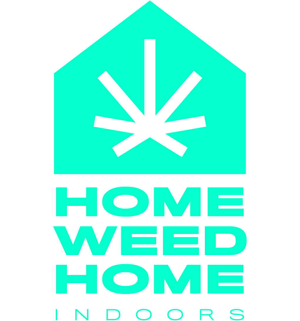 Logotipo en color verde. Es la forma de una casa que contiene una hoja de cannabis.