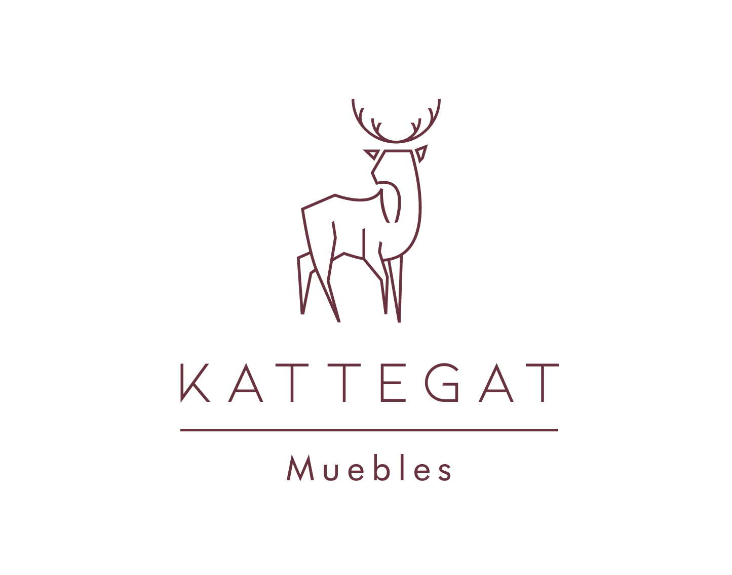 Logo de marca Kattegat Muebles. El logo tiene un ciervo color bordó en fondo blanco.